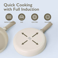 Chou Chou omelet pan base shown with full induction compatibility icons
