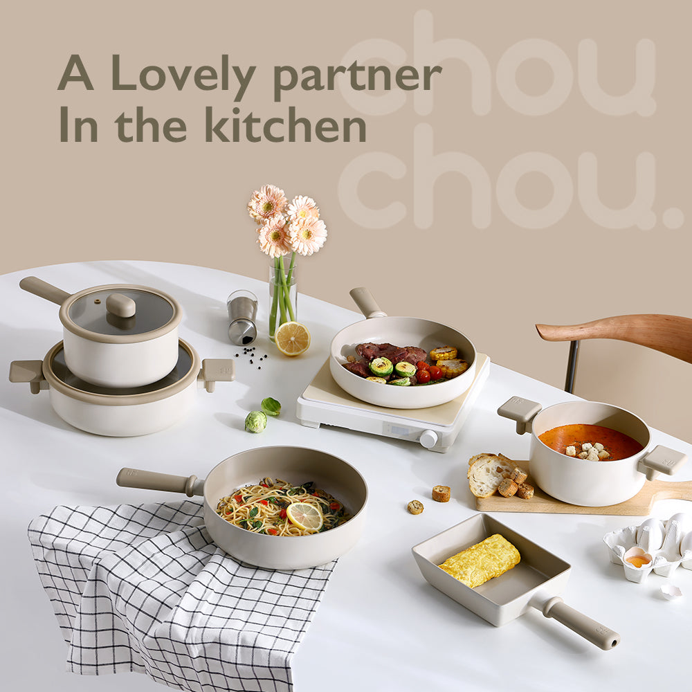 Chou Chou 6" Omelet Pan displayed with styled kitchen setup – your lovely partner in the kitchen