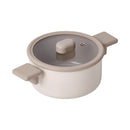 Chou Chou 8" Casserole with glass lid and dual side handles in beige ceramic finish on white background