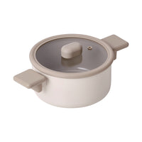 Chou Chou 8" Casserole with glass lid and dual side handles in beige ceramic finish on white background