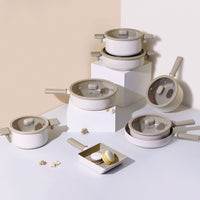 Complete cookware set featuring the Chou Chou 8" Casserole alongside matching pots and frypans