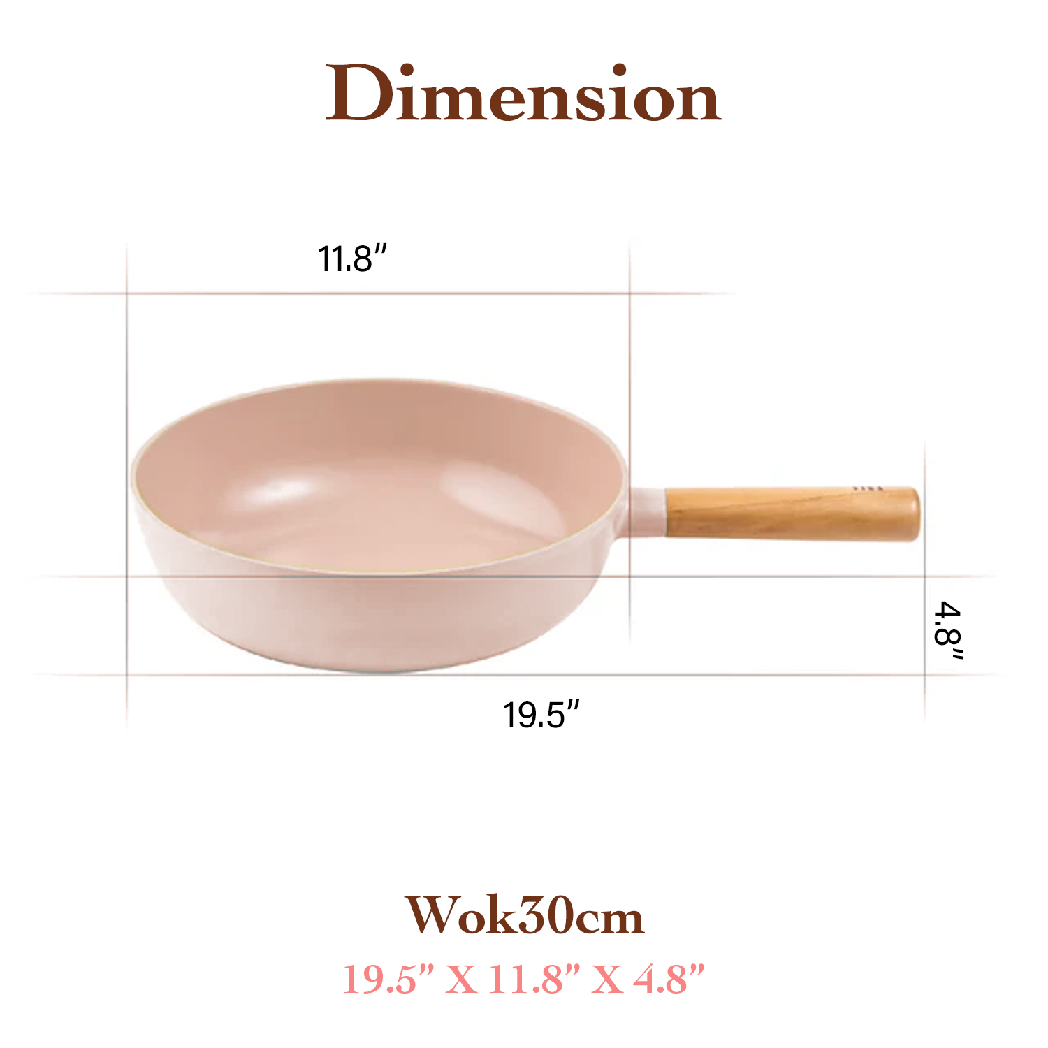 FIKA Objet 10-inch Non-Stick Wok dimensions: 19.5 x 11.8 x 4.8 inches