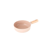 FIKA Reserve 7" Baby Wok with soft pink ceramic body and wooden handle on white background