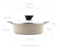 Venn 2.5 Quart Ceramic Nonstick Low Stockpot in Marble, Glass Lid