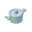 Better Finger 7" Casserole with mint green ceramic body, dual purple ball handles, and matching lid on white background